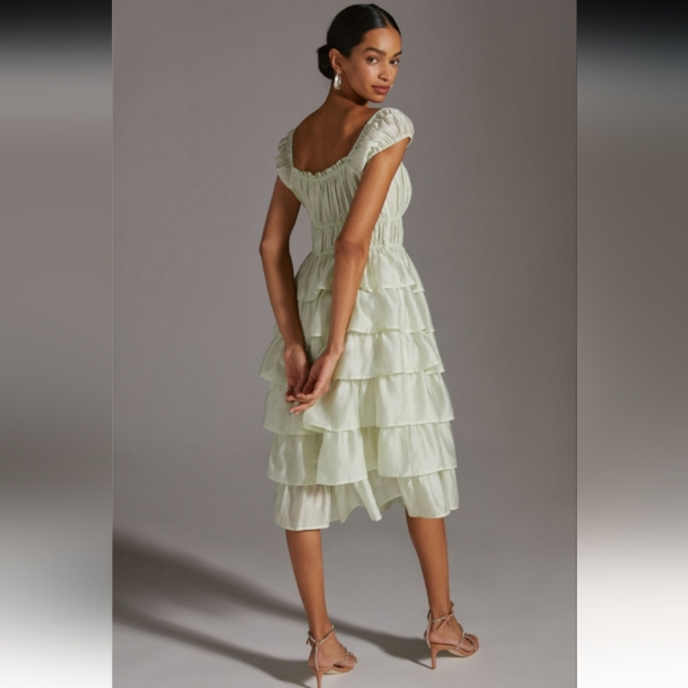 Anthropologie Current Air Ruffled Tiered Midi Dress Mint L - Picture 3 of 16